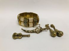 COLLECTION OF VINTAGE INDIAN STYLE JEWELLERY WITH ENAMELLED DETAIL COMPRISING SWORD BROOCH,