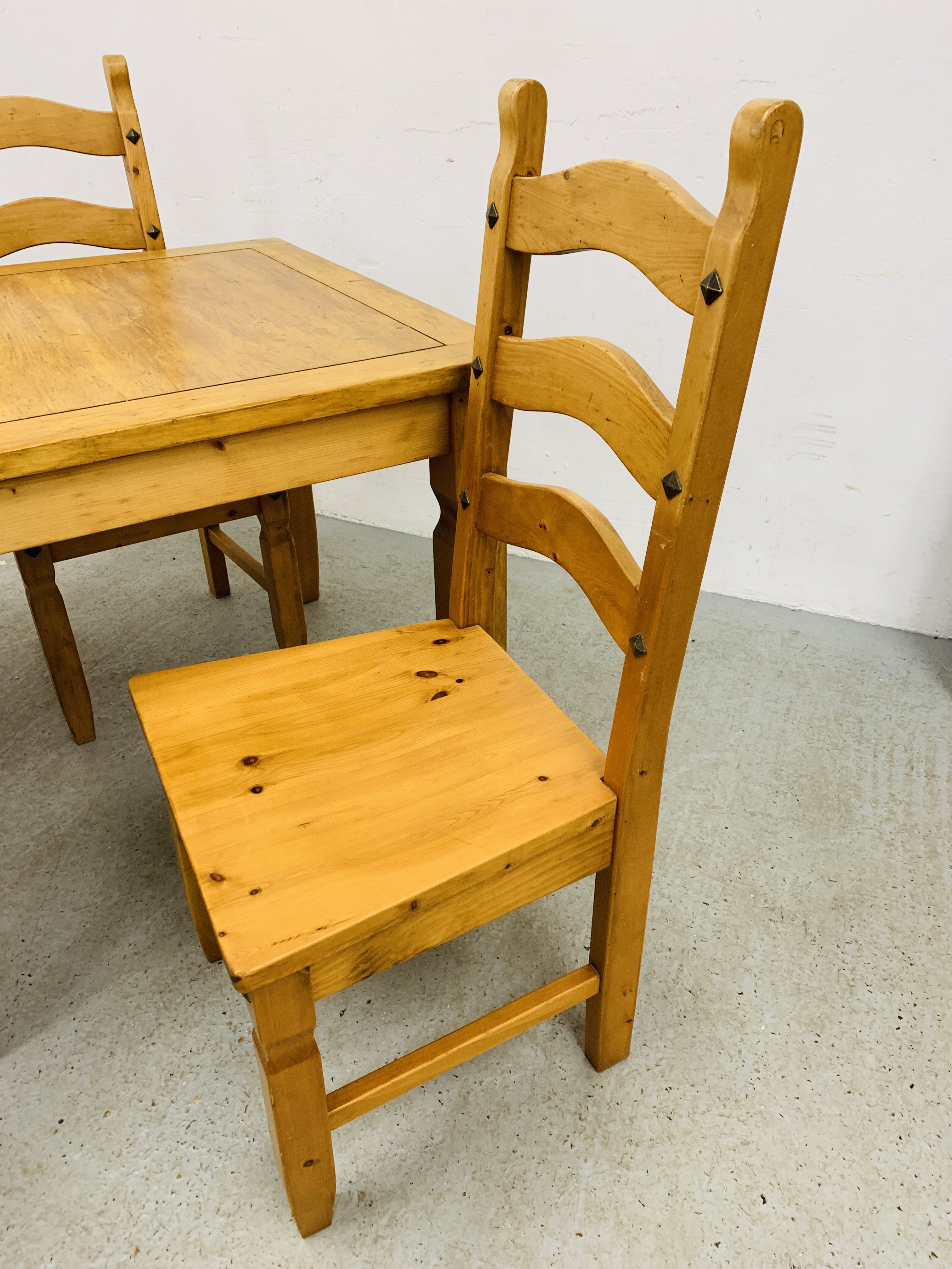 TRADITIONAL PINE KITCHEN / DINING TABLE AND 4 MATCHING CHAIRS (ORIGINALLY FROM "HOVELS") - Image 4 of 10