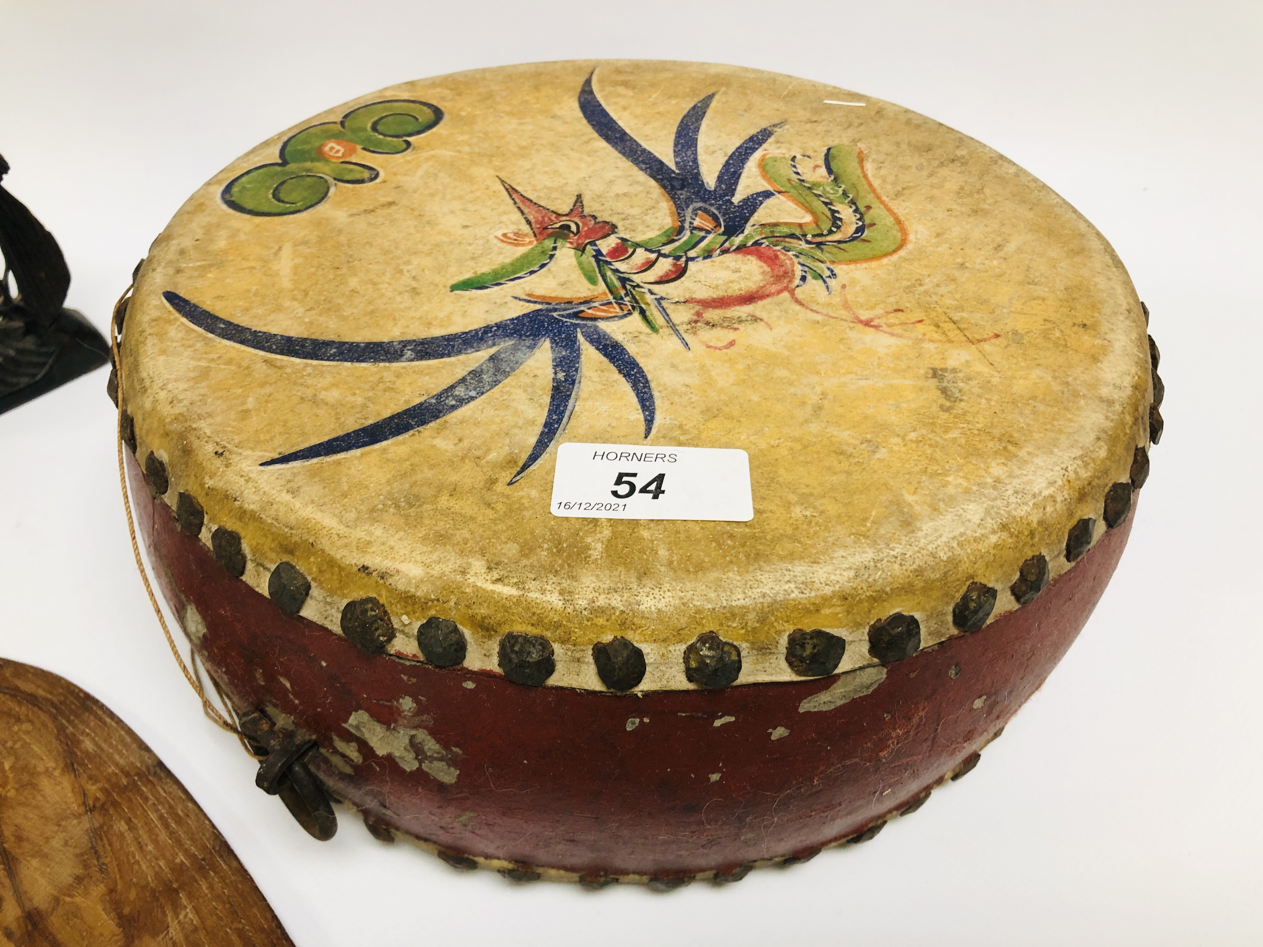 VINTAGE ETHIC DRUM / TAMBOURINE WITH HAND PAINTED DESIGN, - Image 2 of 12