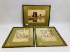 THREE W. LESLIE RACKHAM WATERCOLOUR SCENES OF NORWICH COLMAN STREET 1931 H 25CM, W 17.