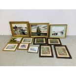 COLLECTION OF ASSORTED PICTURES AND PRINTS TO INCLUDE 2 X GILT FRAMED OILS BEARING SIGNATURE B.M.