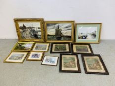 COLLECTION OF ASSORTED PICTURES AND PRINTS TO INCLUDE 2 X GILT FRAMED OILS BEARING SIGNATURE B.M.