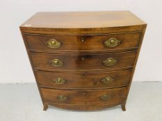 A GEORGE III MAHOGANY BOW FRONT CHEST WITH FOUR LONG DRAWERS - W 78CM. D 40CM. H 84CM.