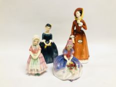 4 X ROYAL DOULTON FIGURINES TO INCLUDE JULIA HN 2705, TOOTLES HN 1680, MONICA HN 1467,