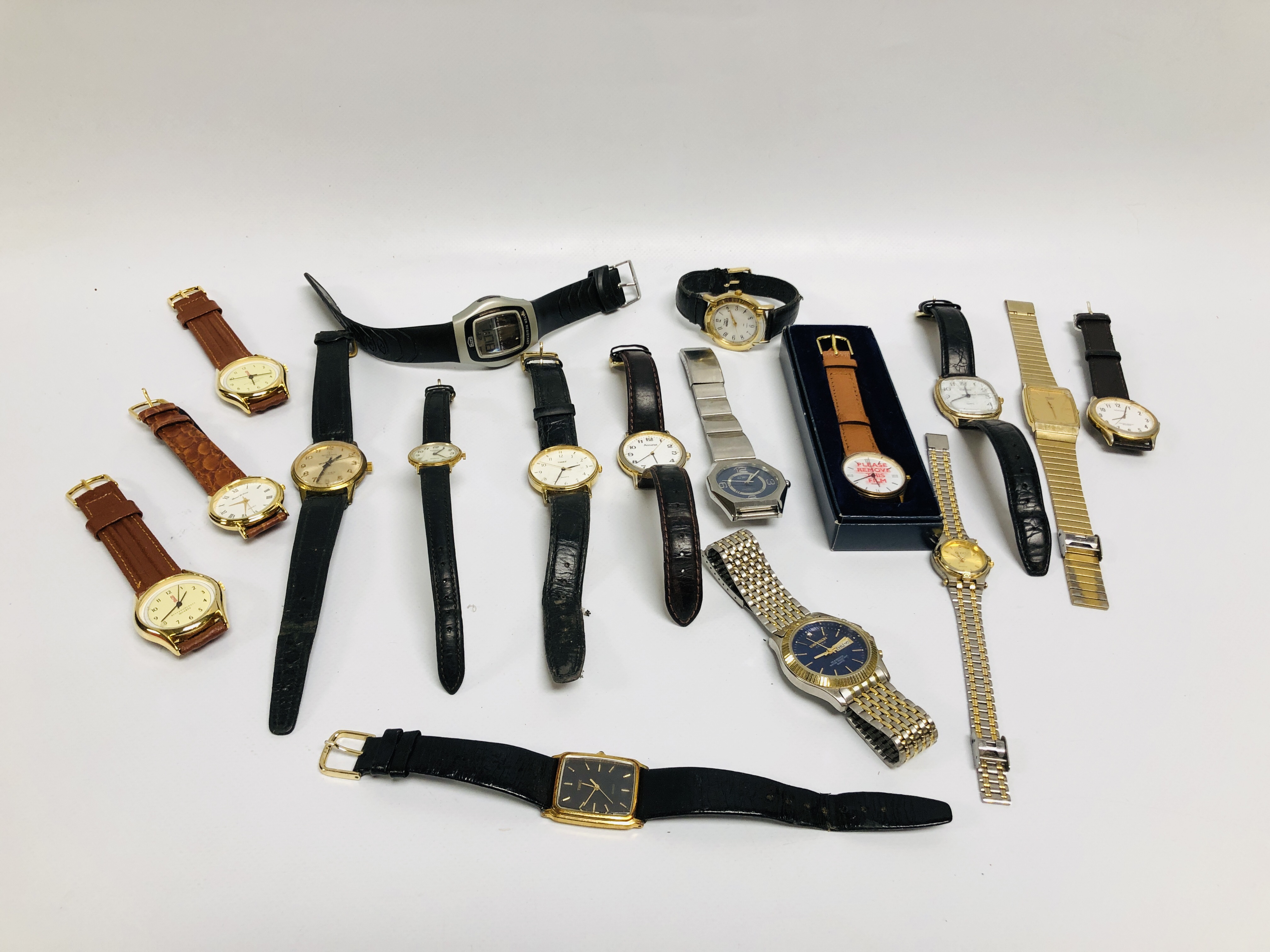 TIN OF ASSORTED WRIST WATCHES TO INCLUDE DESIGNER BRANDED ETC.