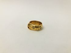 A HEAVY 18CT GOLD BUCKLE RING SET WITH TWO DIAMONDS