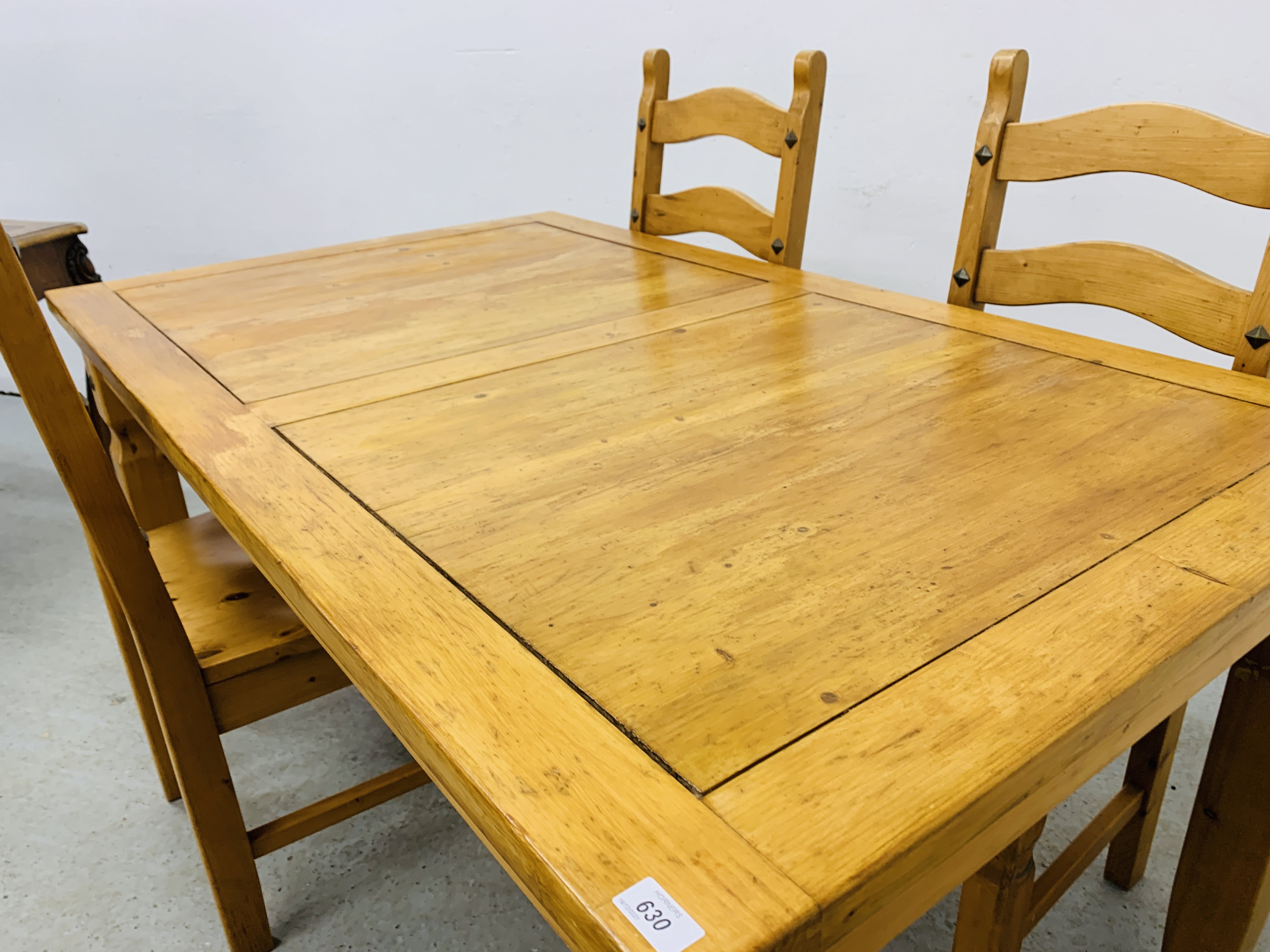 TRADITIONAL PINE KITCHEN / DINING TABLE AND 4 MATCHING CHAIRS (ORIGINALLY FROM "HOVELS") - Image 8 of 10