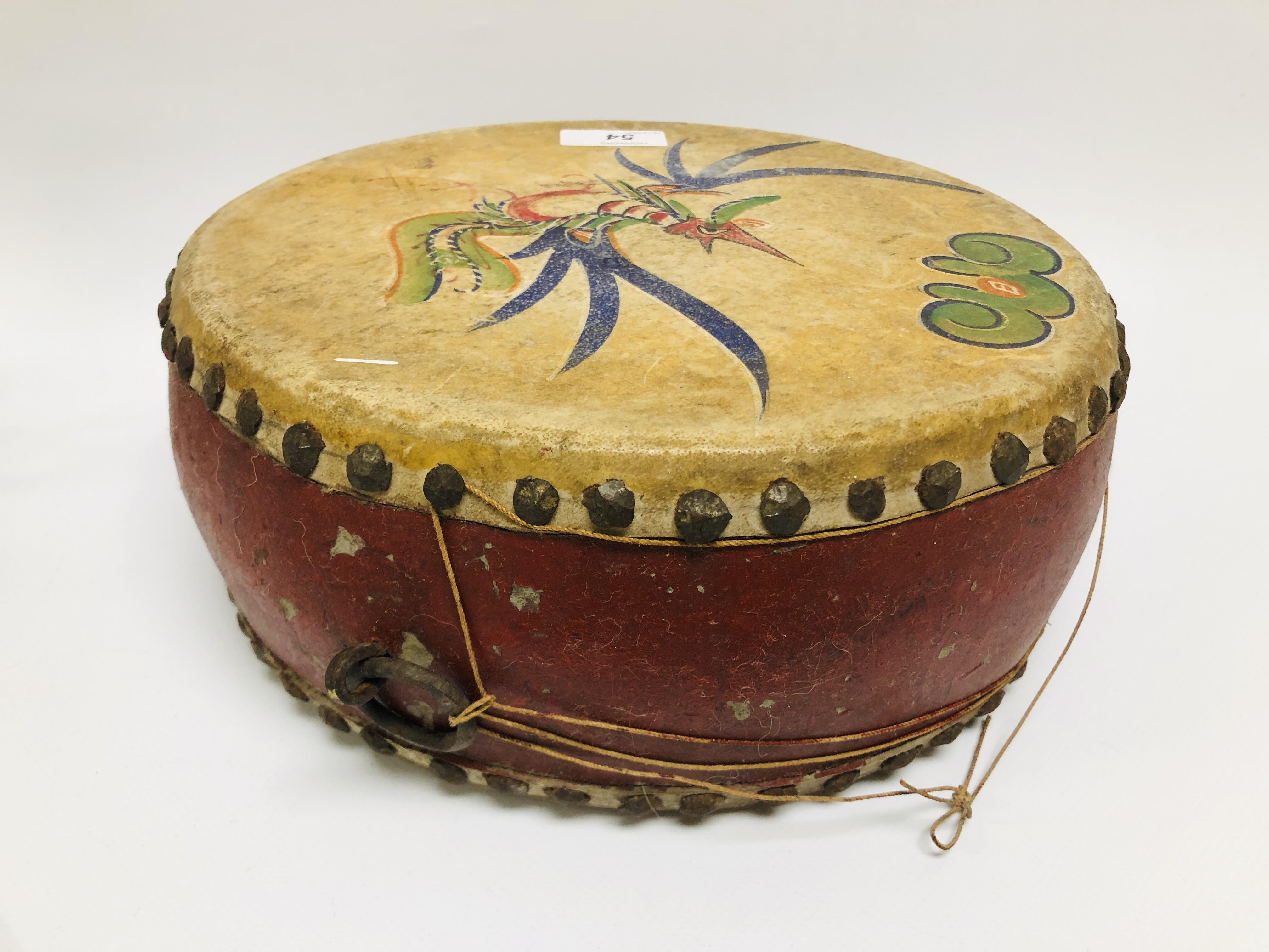 VINTAGE ETHIC DRUM / TAMBOURINE WITH HAND PAINTED DESIGN, - Image 4 of 12