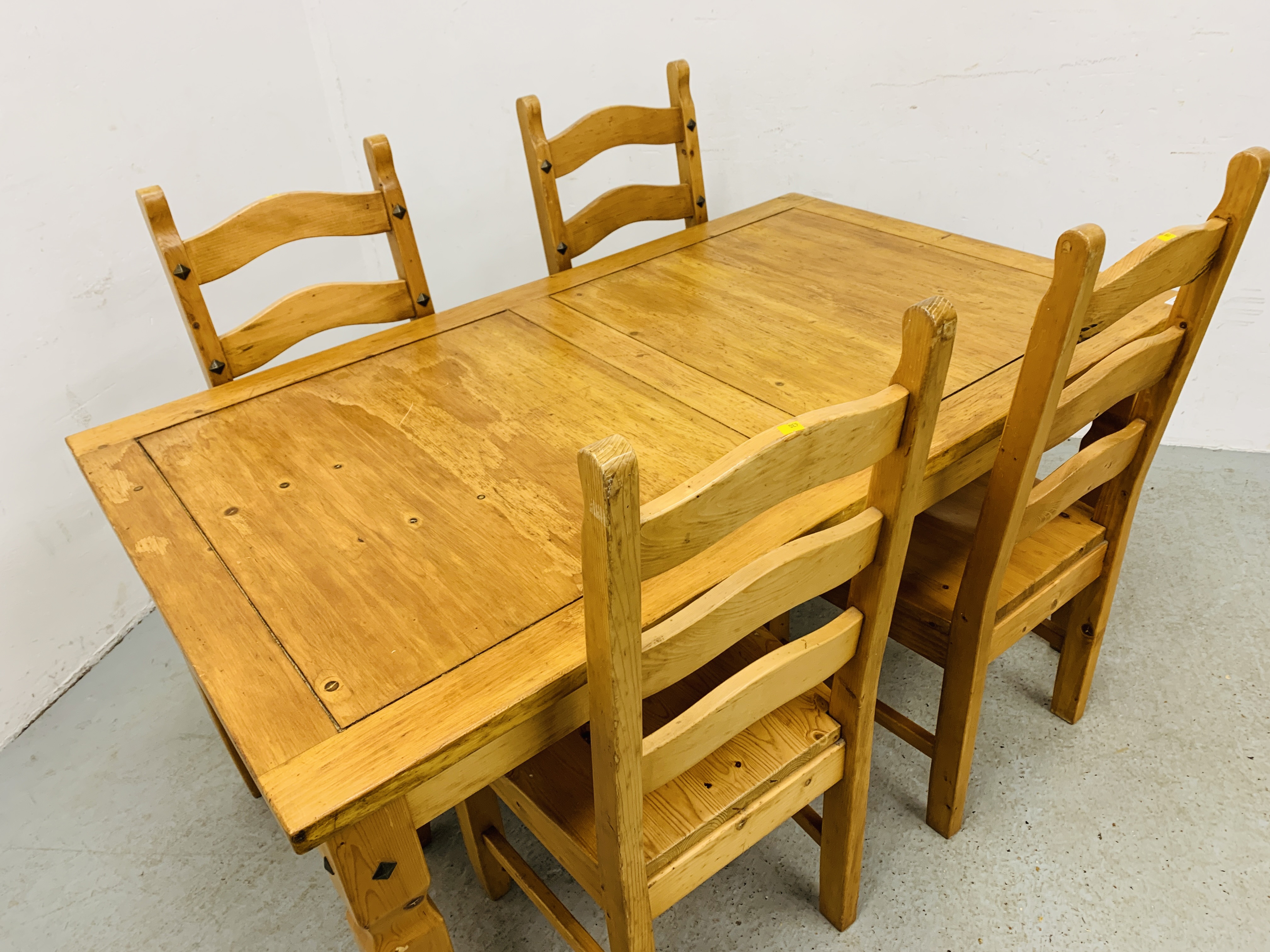 TRADITIONAL PINE KITCHEN / DINING TABLE AND 4 MATCHING CHAIRS (ORIGINALLY FROM "HOVELS") - Image 2 of 10