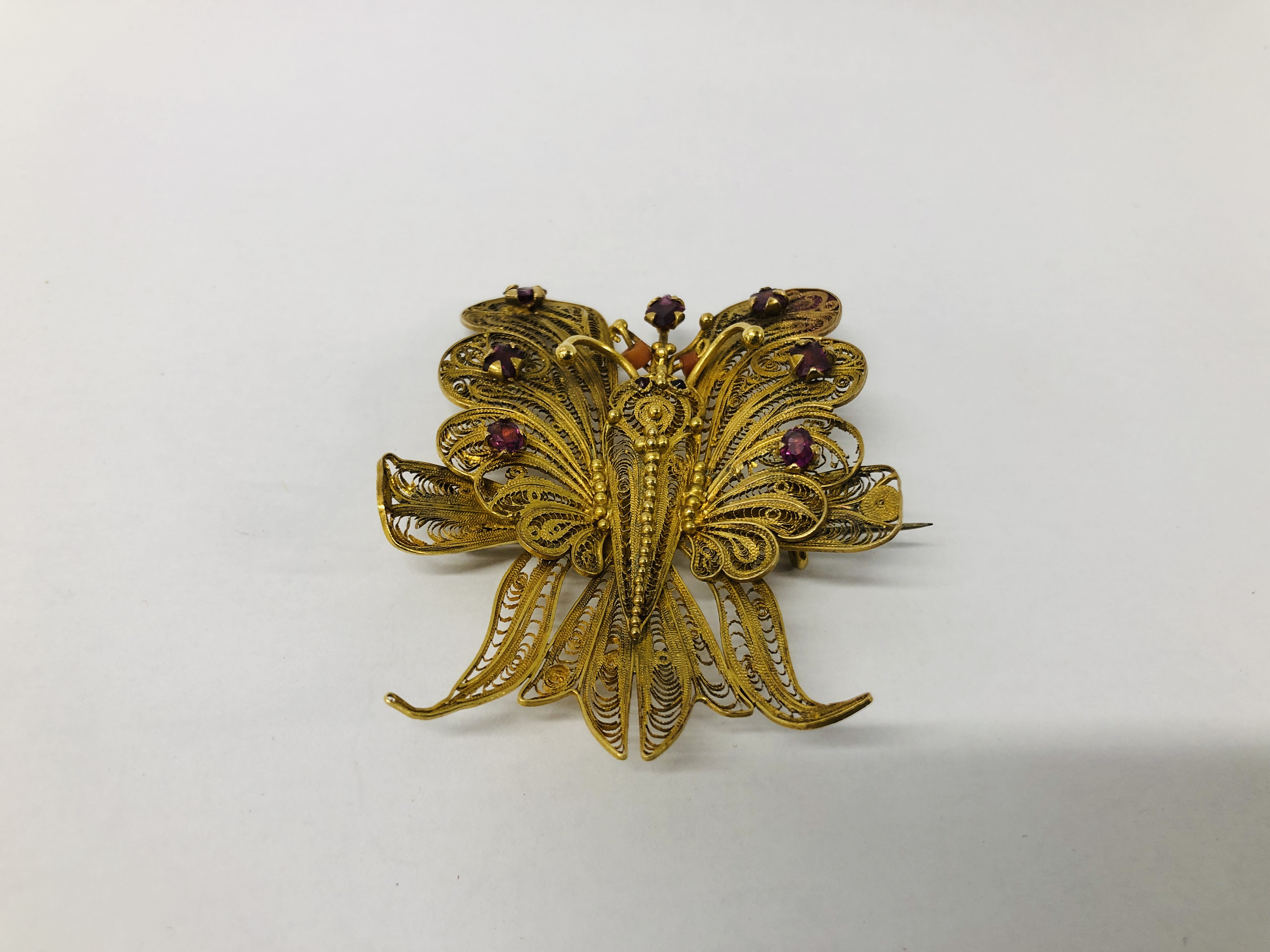 VINTAGE FILIGREE GILT METAL BUTTERFLY BROOCH, - Image 2 of 8