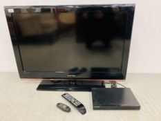 A SAMSUNG 37 INCH TELEVISION AND SAMSUNG DVD PLAYER (BOTH WITH REMOTES) - SOLD AS SEEN