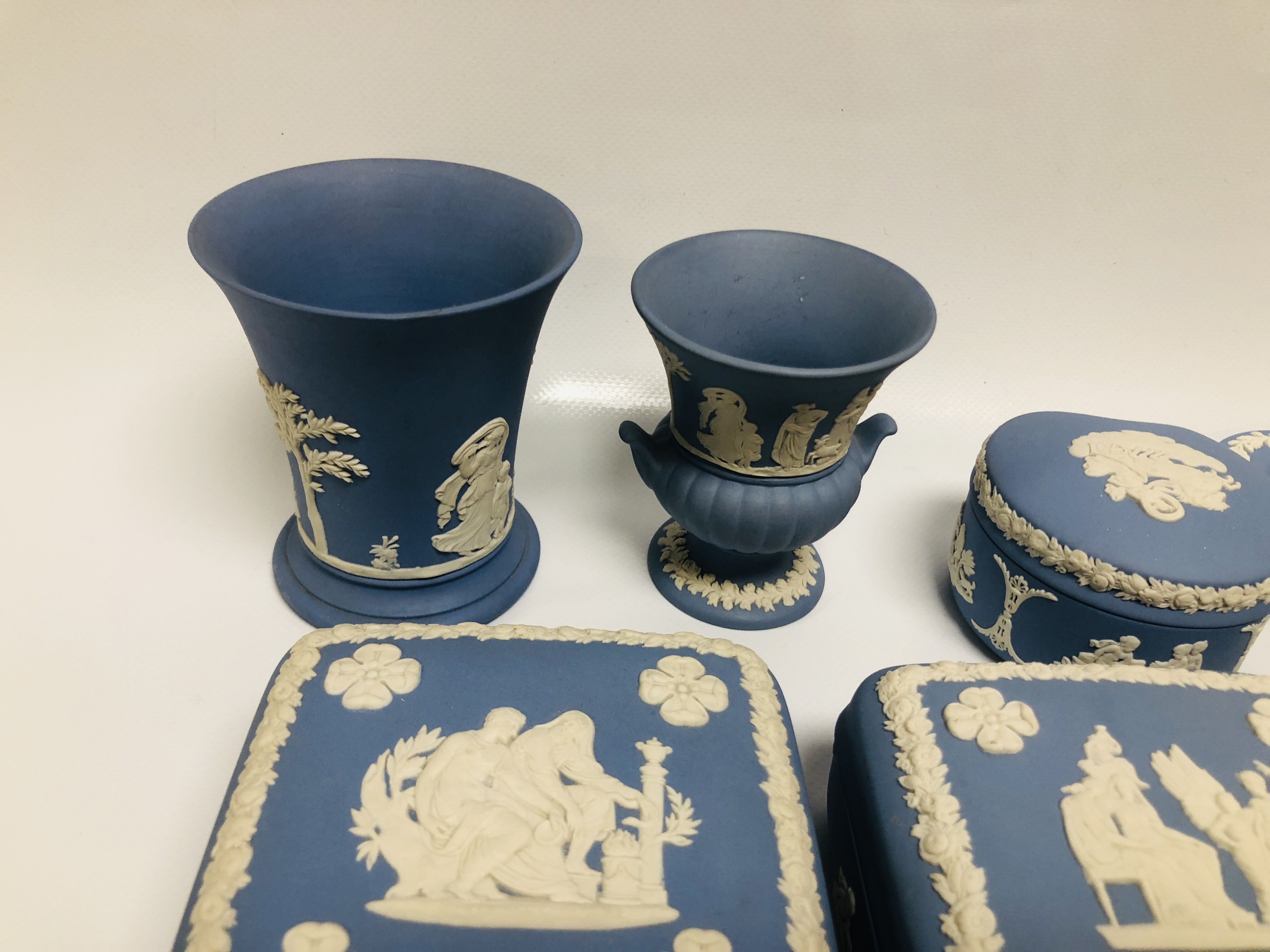 COLLECTION OF WEDGEWOOD BLUE JASPER WARE - APPROX 11 PIECES TO INCLUDE VASES, - Image 6 of 7