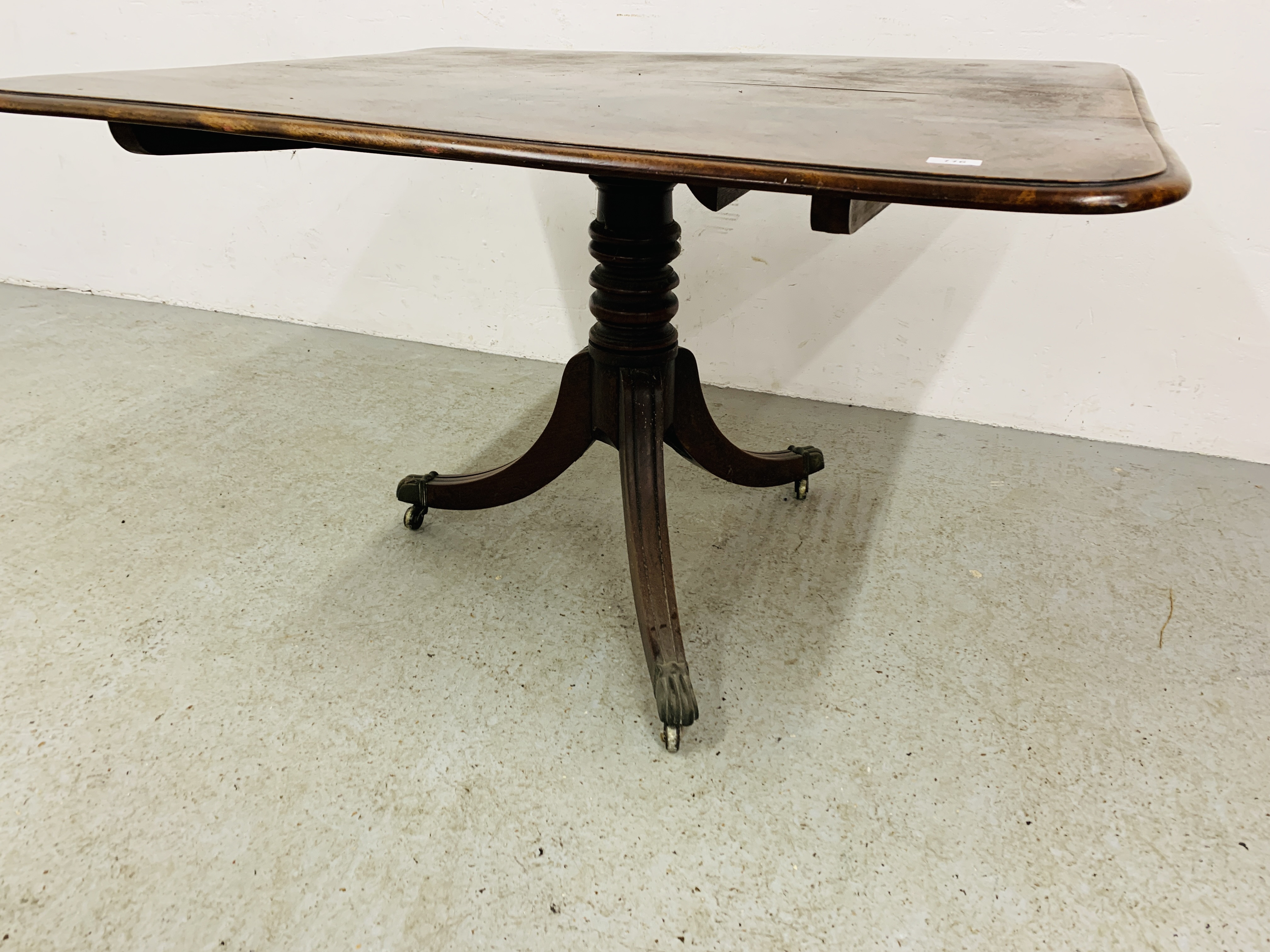 A WILLIAM IV MAHOGANY PEDESTAL DINING TABLE WITH SQUARE TOP W 100CM, D 120CM, - Image 3 of 7