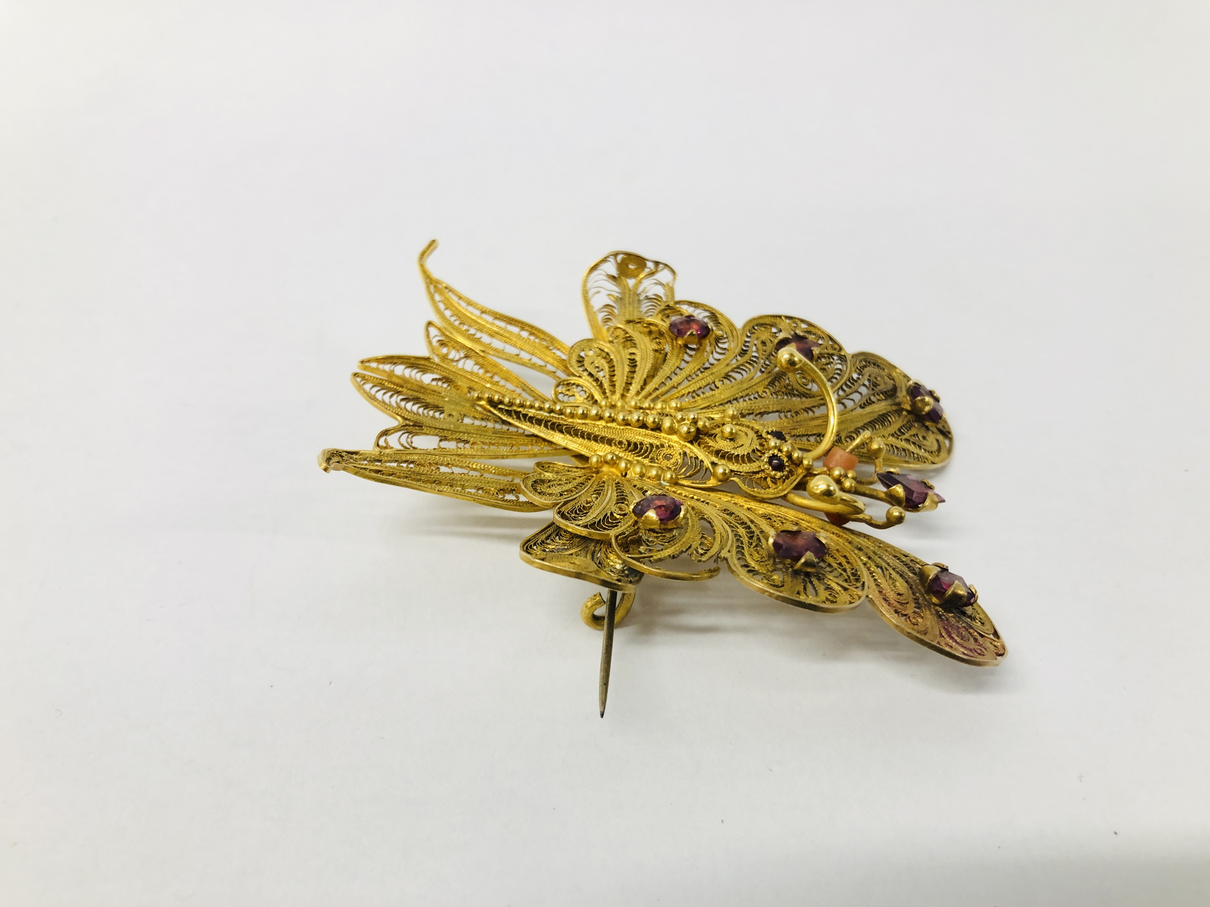 VINTAGE FILIGREE GILT METAL BUTTERFLY BROOCH, - Image 3 of 8