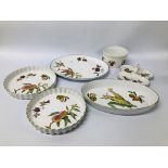 ROYAL WORCESTER EVESHAM TABLEWARE TO INCLUDE 2 FLAN DISHES, SOUFFLE DISH, ENTRE DISH,