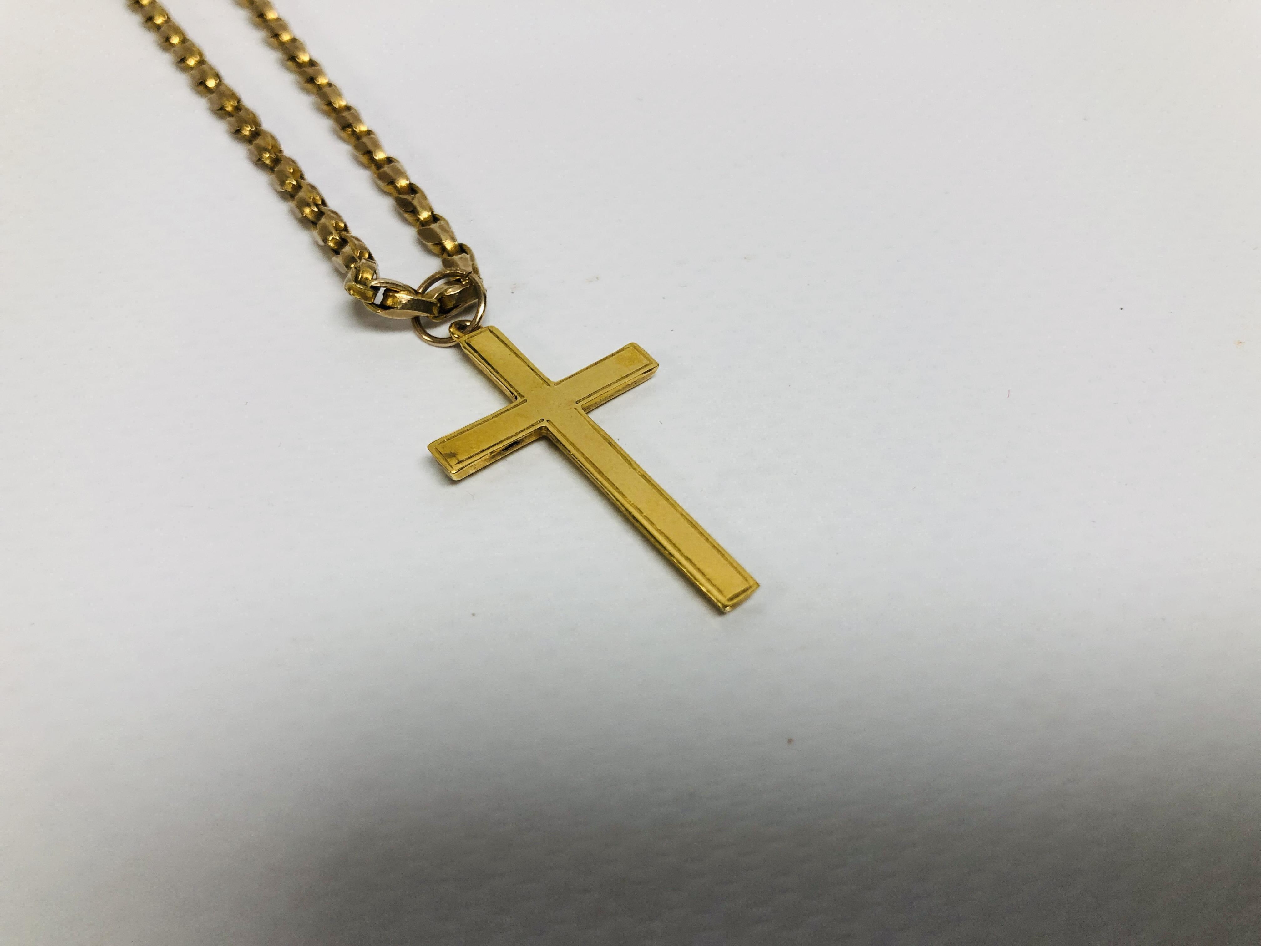 9CT GOLD CROSS ON A YELLOW METAL CHAIN L 48CM. - Image 2 of 3