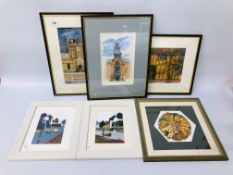 6 FRAMED AND MOUNTED WATERCOLOURS BY P.