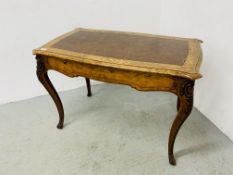 A VICTORIAN WALNUT & MARQUETRY BUREAU PLAIT WITH SINGLE FRIEZE DRAWER, STAMPED HOLLAND & SONS,