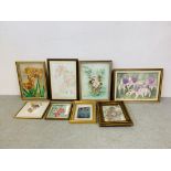 A GROUP OF EIGHT FRAMED EMBROIDERY FLORAL STUDIES BY BERYL SUTTON
