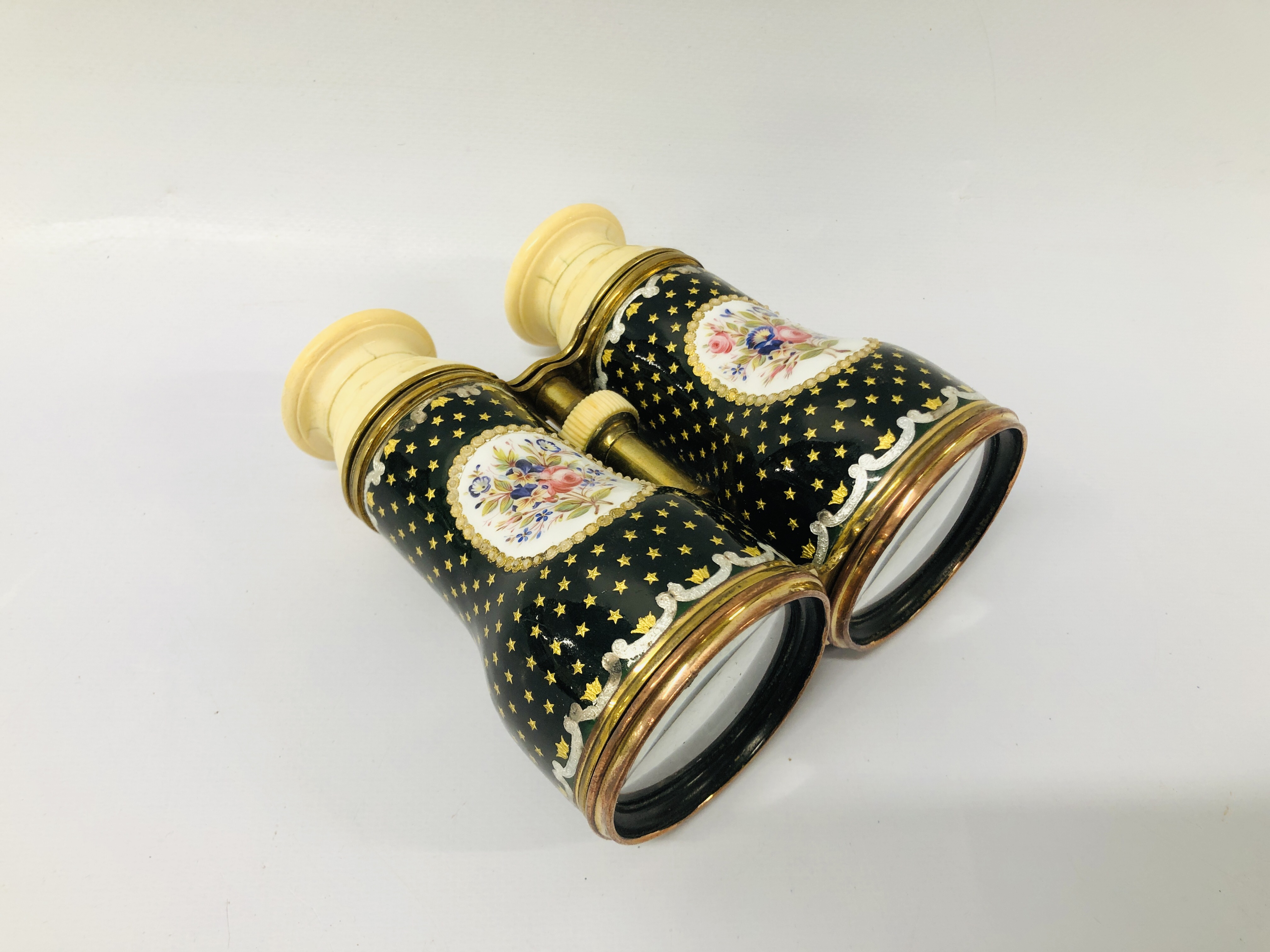 PAIR OF ANTIQUE IVORY AND ENAMEL OPERA GLASSES C1880 - Image 2 of 8