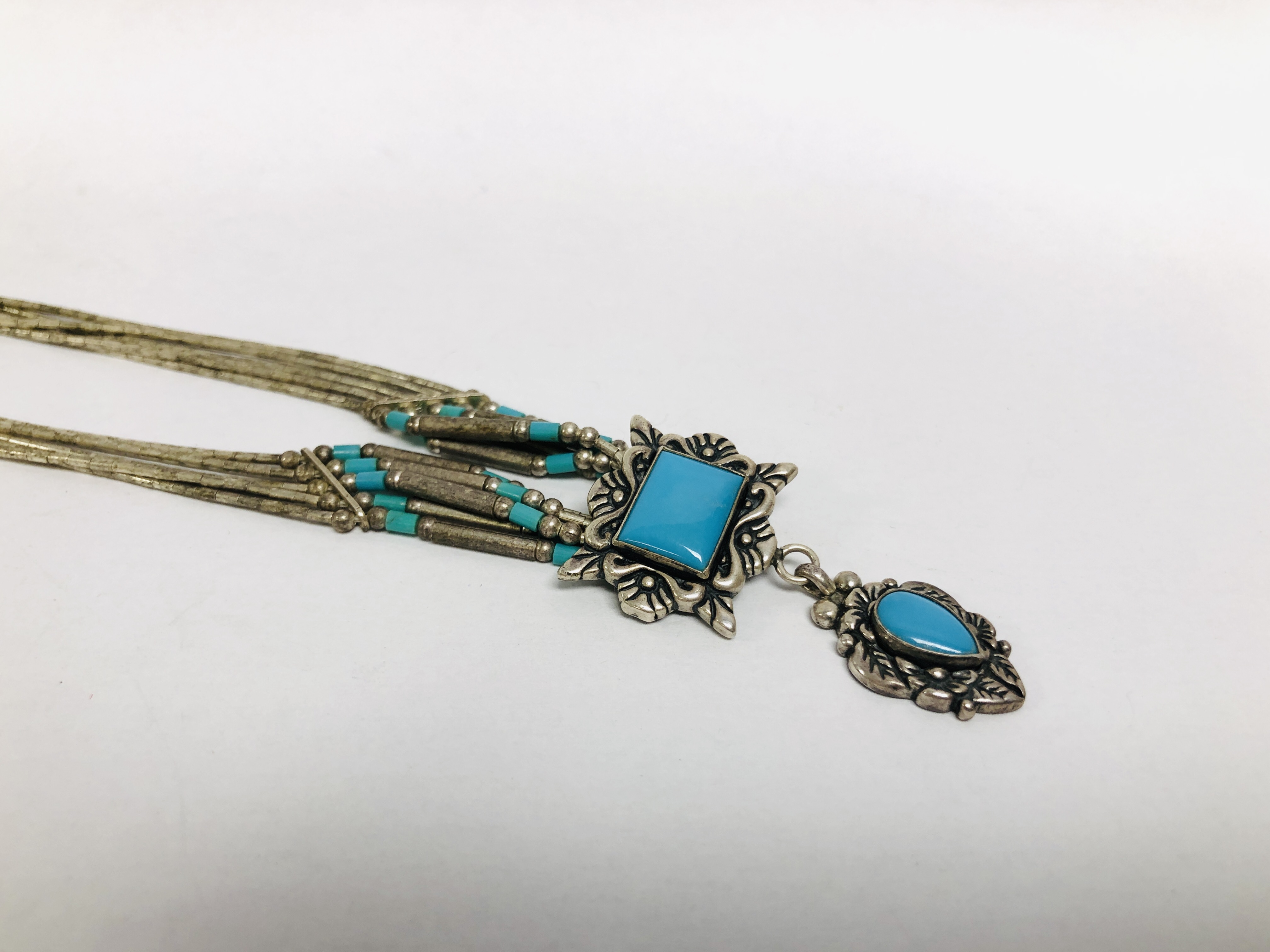 3 X SILVER SOUTH AMERICAN MULTI STRAND NECKLACES WITH BEADED AND ENAMELLED DETAIL ALONG WITH A - Image 8 of 20
