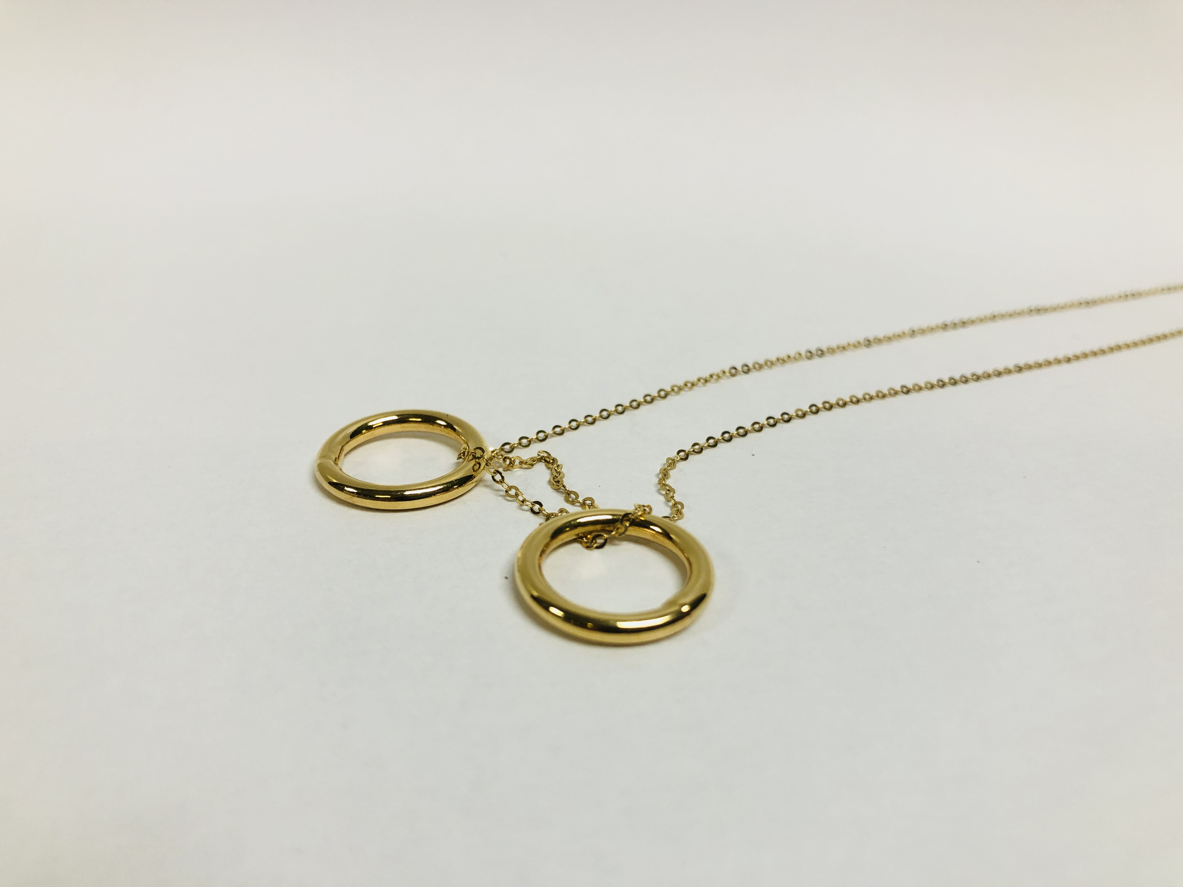 FINE DESIGNER NECKLACE MARKED 585 WITH TWO HOOP DROPS - Image 2 of 6