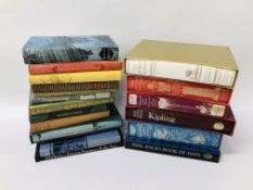 A BOX CONTAINING FOLIO SOCIETY BOOKS, 18 TITLES TO INCLUDE HANS ANDERSEN'S FAIRY TALES,