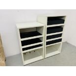 TWO HEAVY QUALITY CREAM FINISH OPEN MEDIA DRAWER UNITS - W 60CM. D 50CM. H 102CM. & W 60CM. D 50CM.