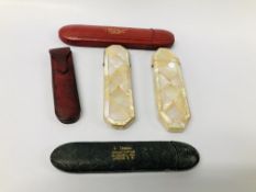 5 VARIOUS GLASSES CASES TO INCLUDE MOTHER OF PEARL, LEATHER ETC.