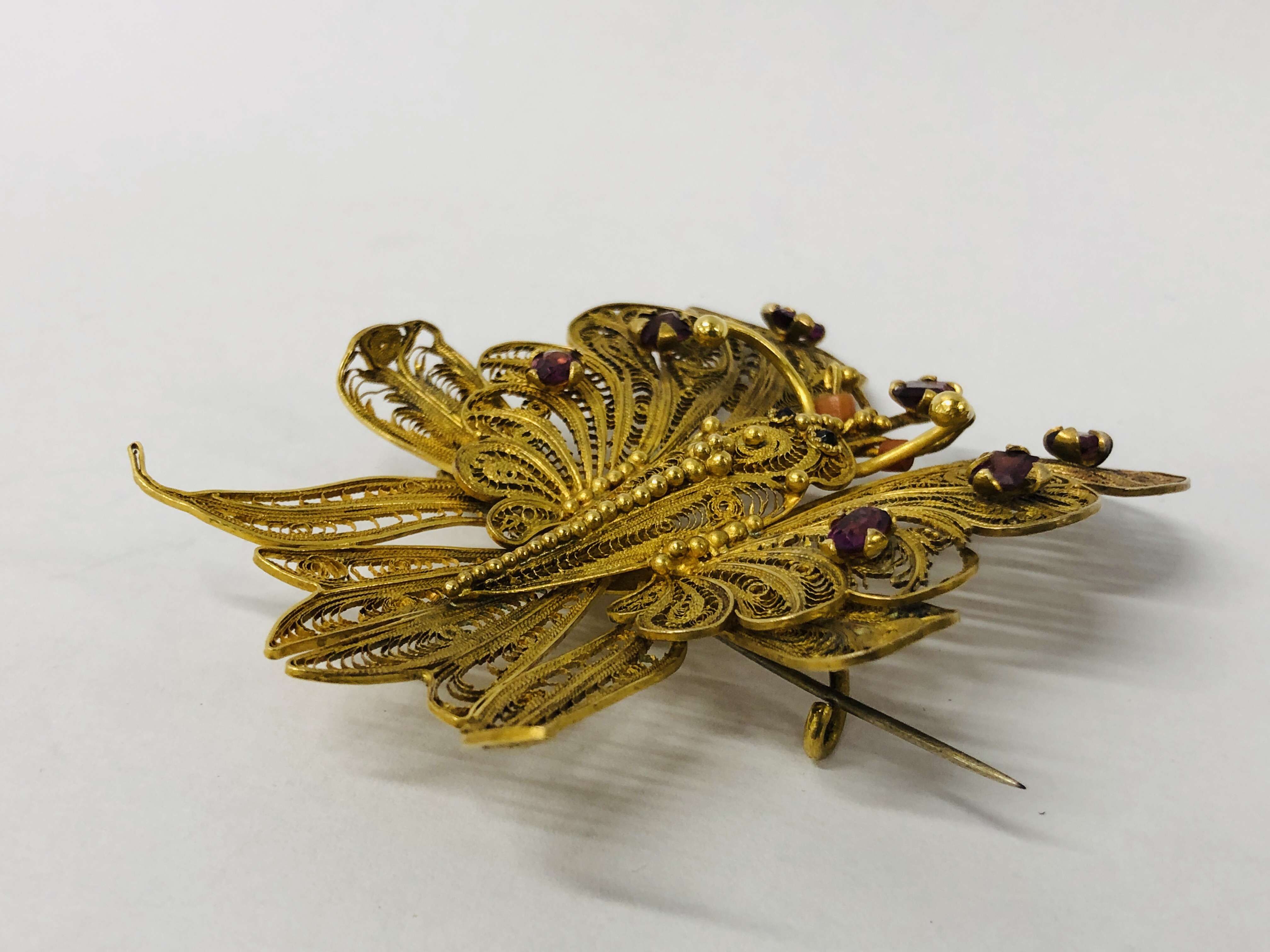 VINTAGE FILIGREE GILT METAL BUTTERFLY BROOCH, - Image 7 of 8