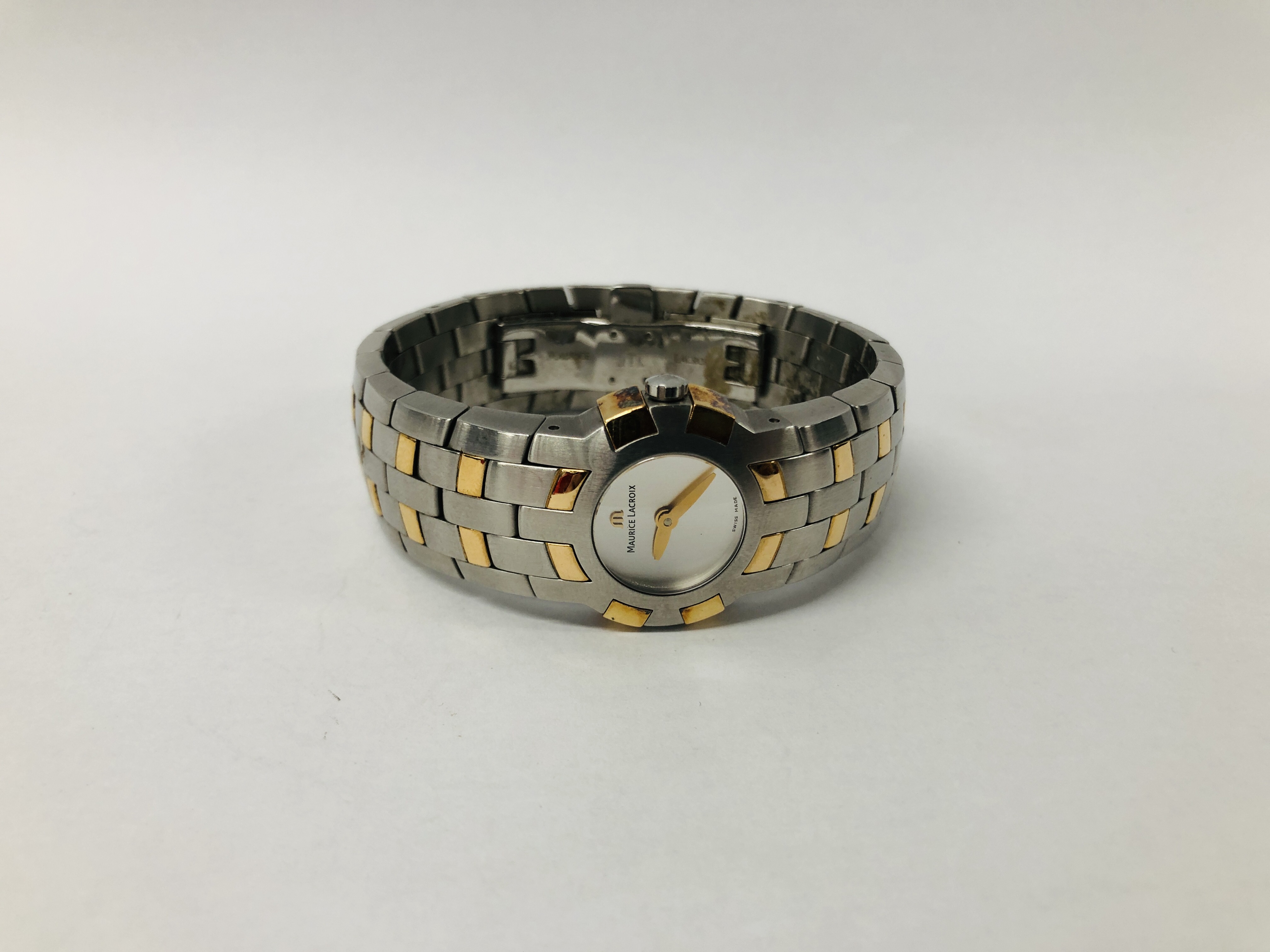 LADIES MAURICE LACROIX BRACELET WATCH THE CASE MARKED STAINLESS STEEL AND 18K 750