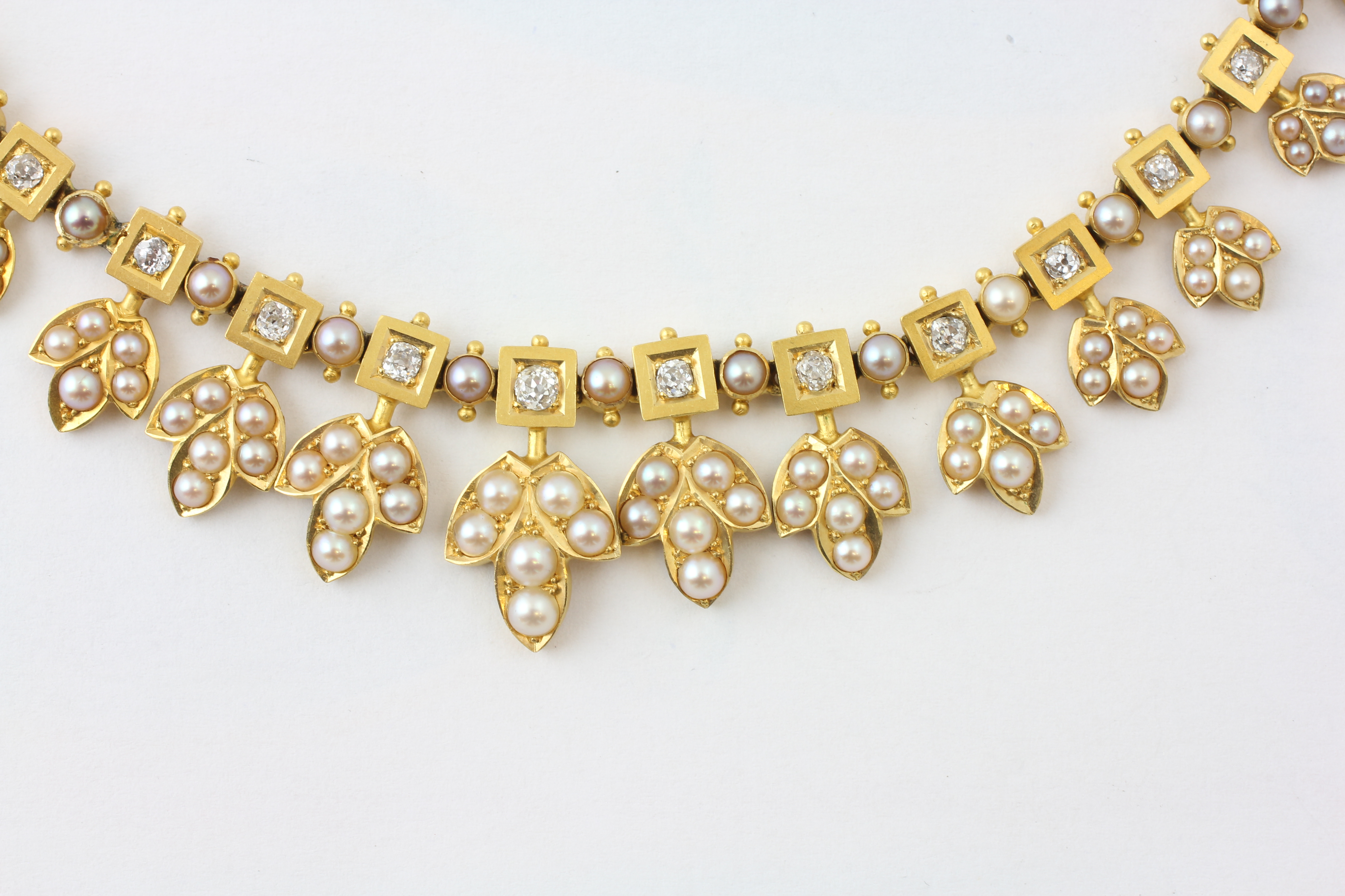 A YELLOW METAL PEARL AND DIAMOND NECKLACE, C. - Image 2 of 13