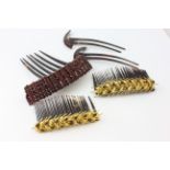 A PAIR OF SIMULATED TORTOISESHELL COMB HAIR GRIPS MOUNTED WITH GILT METAL BRANCHES,