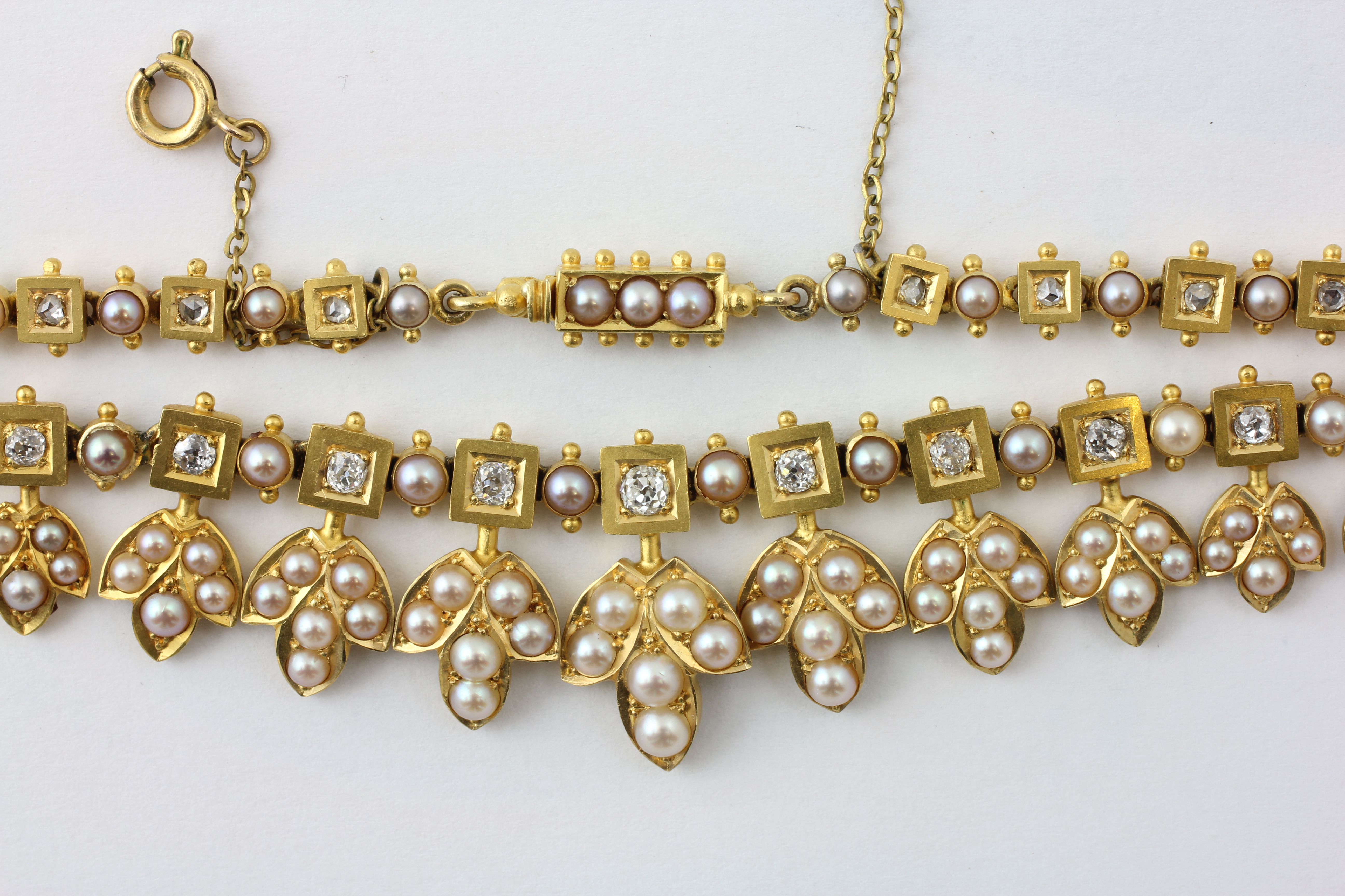 A YELLOW METAL PEARL AND DIAMOND NECKLACE, C. - Image 6 of 13