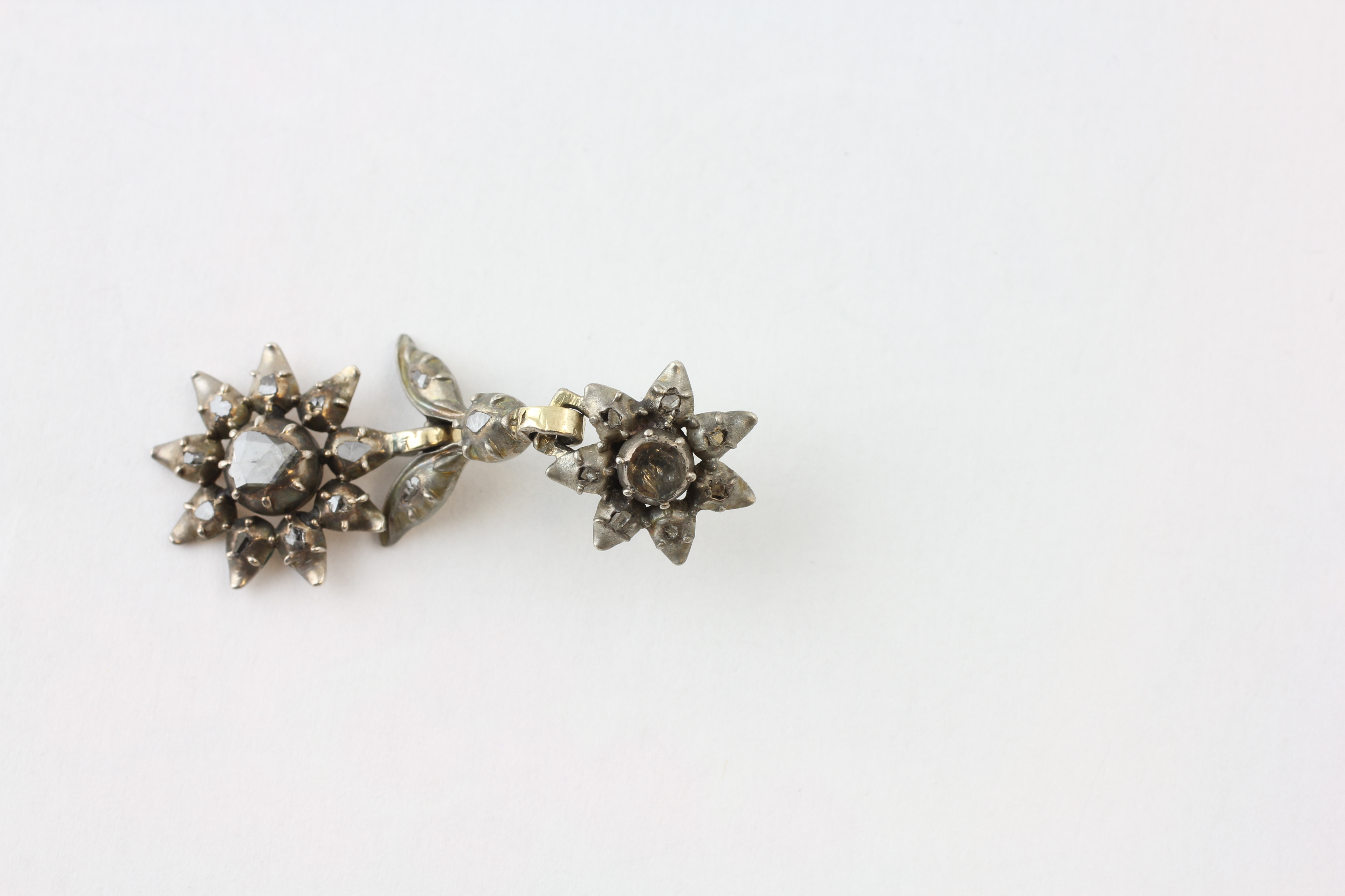 A PAIR OF DROP EARRINGS SET WITH OLD CUT DIAMONDS (POOR CLARITY), - Image 7 of 8