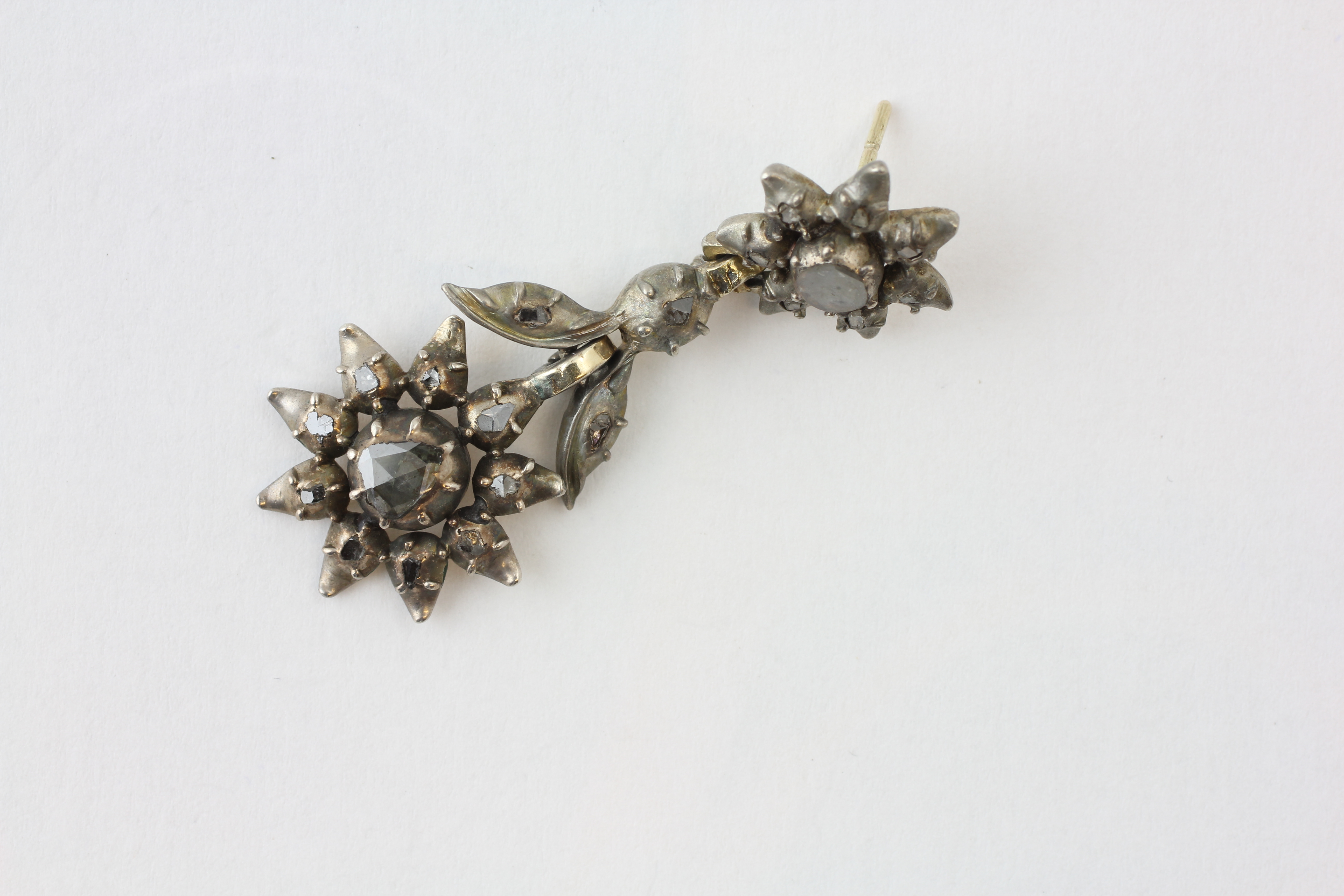 A PAIR OF DROP EARRINGS SET WITH OLD CUT DIAMONDS (POOR CLARITY), - Image 6 of 8