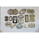 A COLLECTION OF 15 VINTAGE BUCKLES TO INCLUDE ENAMELLED,DIAMANTE SET, MOTHER OF PEARL, ETC.