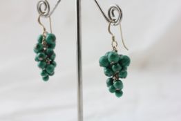 A PAIR OF MALACHITE CLUSTER EARRINGS,