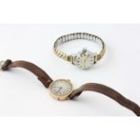 A MAJEX LADY’S WRISTWATCH ON EXPANDABLE BRACELET AND A LADY’S WRISTWATCH WITH 9CT GOLD CASE