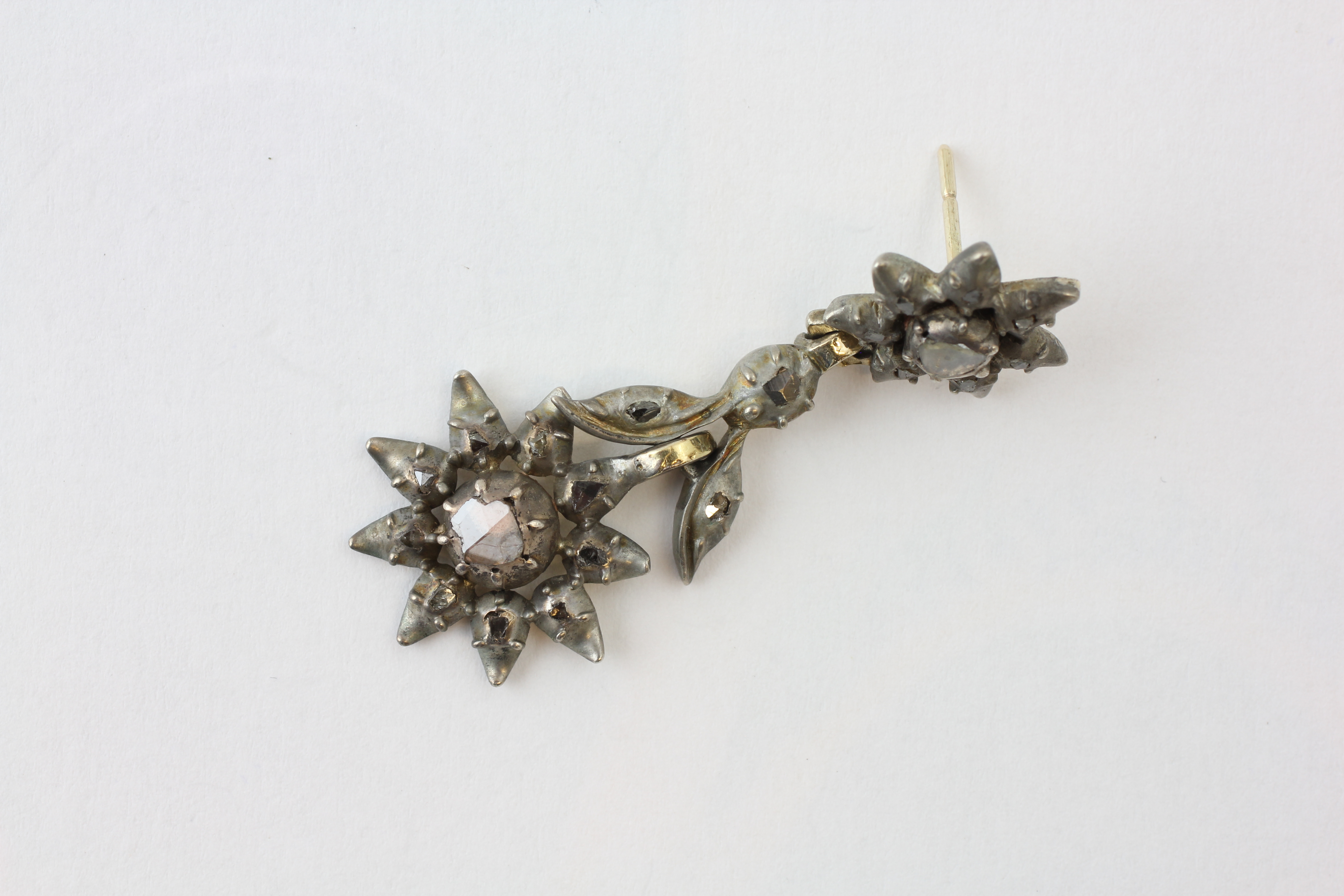 A PAIR OF DROP EARRINGS SET WITH OLD CUT DIAMONDS (POOR CLARITY), - Image 4 of 8