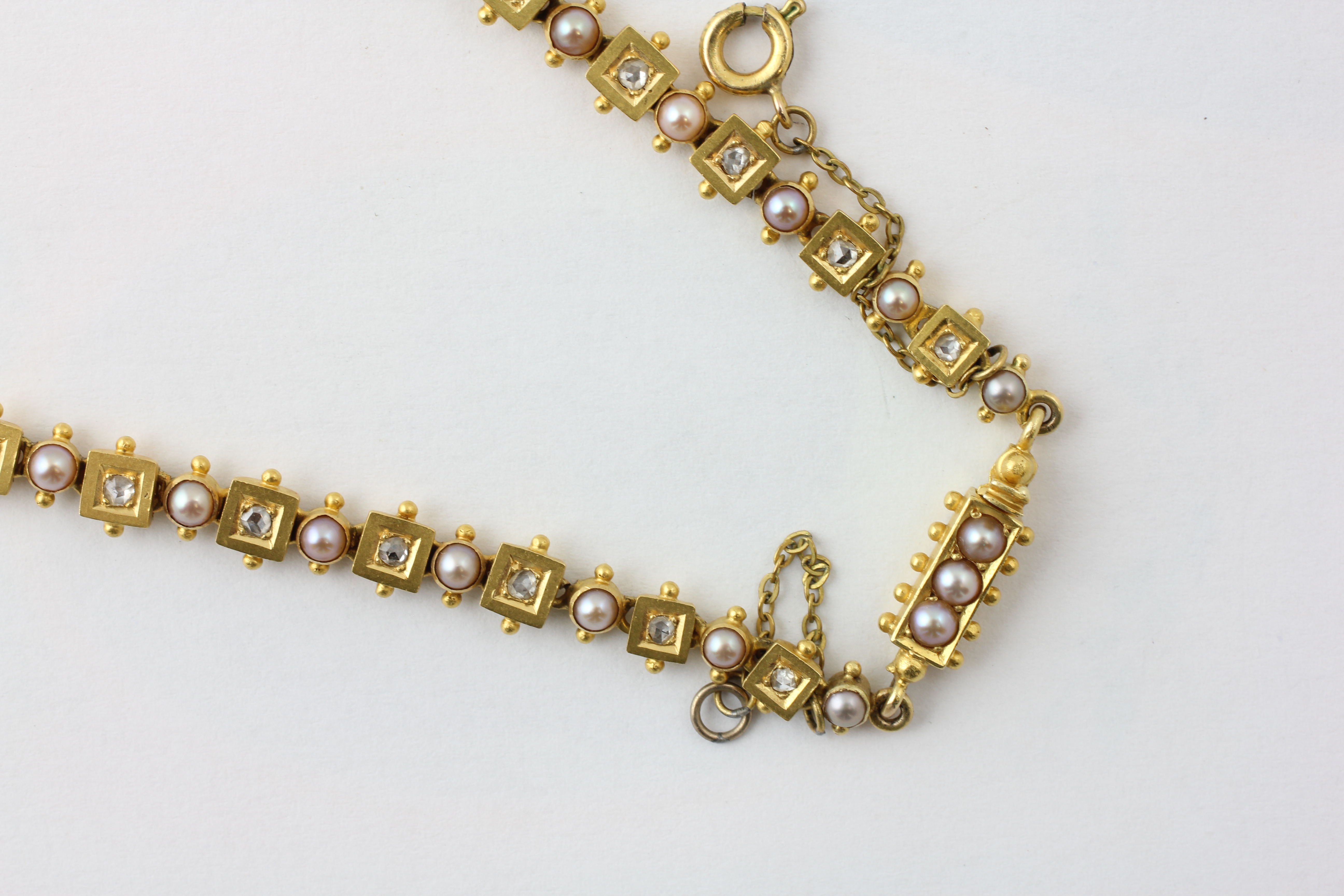 A YELLOW METAL PEARL AND DIAMOND NECKLACE, C. - Image 7 of 13