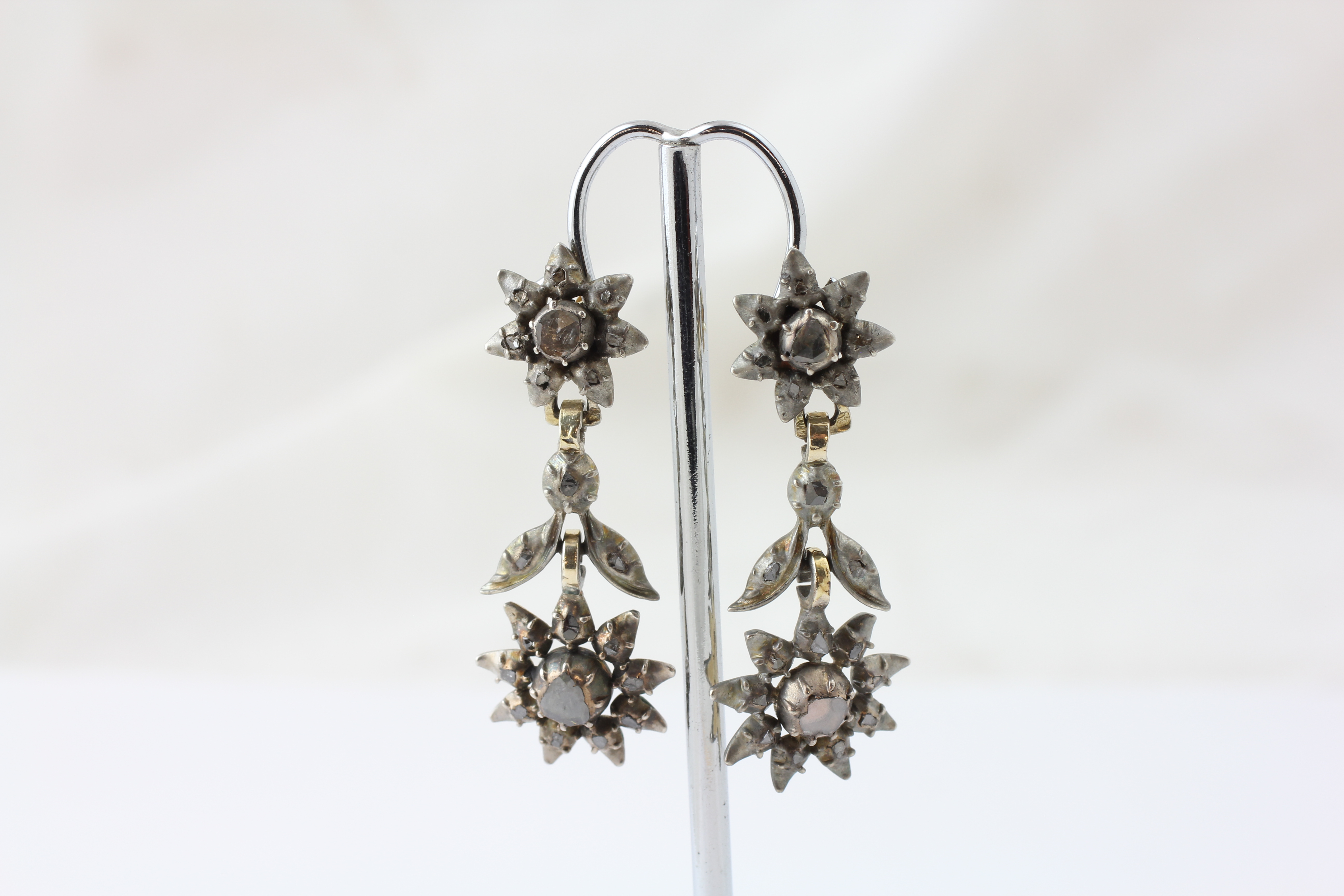 A PAIR OF DROP EARRINGS SET WITH OLD CUT DIAMONDS (POOR CLARITY), - Image 8 of 8