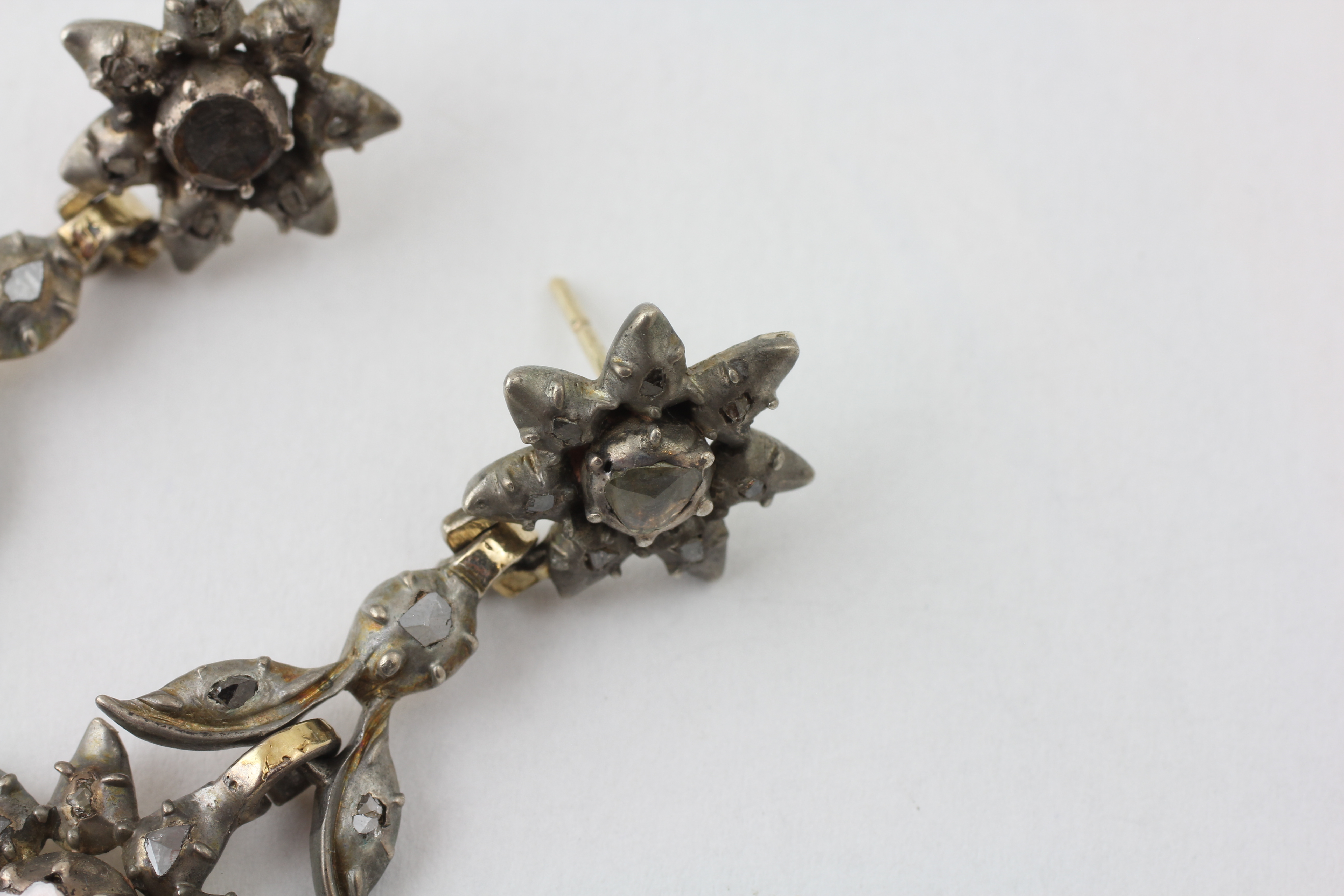 A PAIR OF DROP EARRINGS SET WITH OLD CUT DIAMONDS (POOR CLARITY), - Image 2 of 8