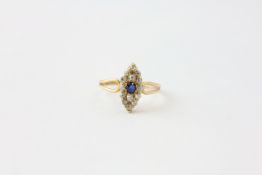 A SAPPHIRE AND DIAMOND RING OF NAVETTE FORM,