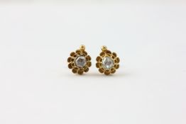 A PAIR OF C19TH STUD EARRINGS, SET WITH AN OLD CUT DIAMOND OF PEAR DESIGN,