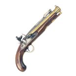 BASS, LONDON A 20-BORE FLINTLOCK BRASS-BARRELLED BLUNDERBUSS PISTOL WITH SPRUNG BAYONET, no