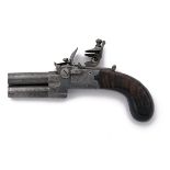 A 54-BORE FLINTLOCK OVER-UNDER TAP-ACTION POCKET-PISTOL SIGNED TOMLINSON & CO., no visible serial