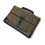 HOLLAND & HOLLAND AN UNUSED TARTAN AND LEATHER SUEDE-LINED BRIEFCASE, with leather carry handle
