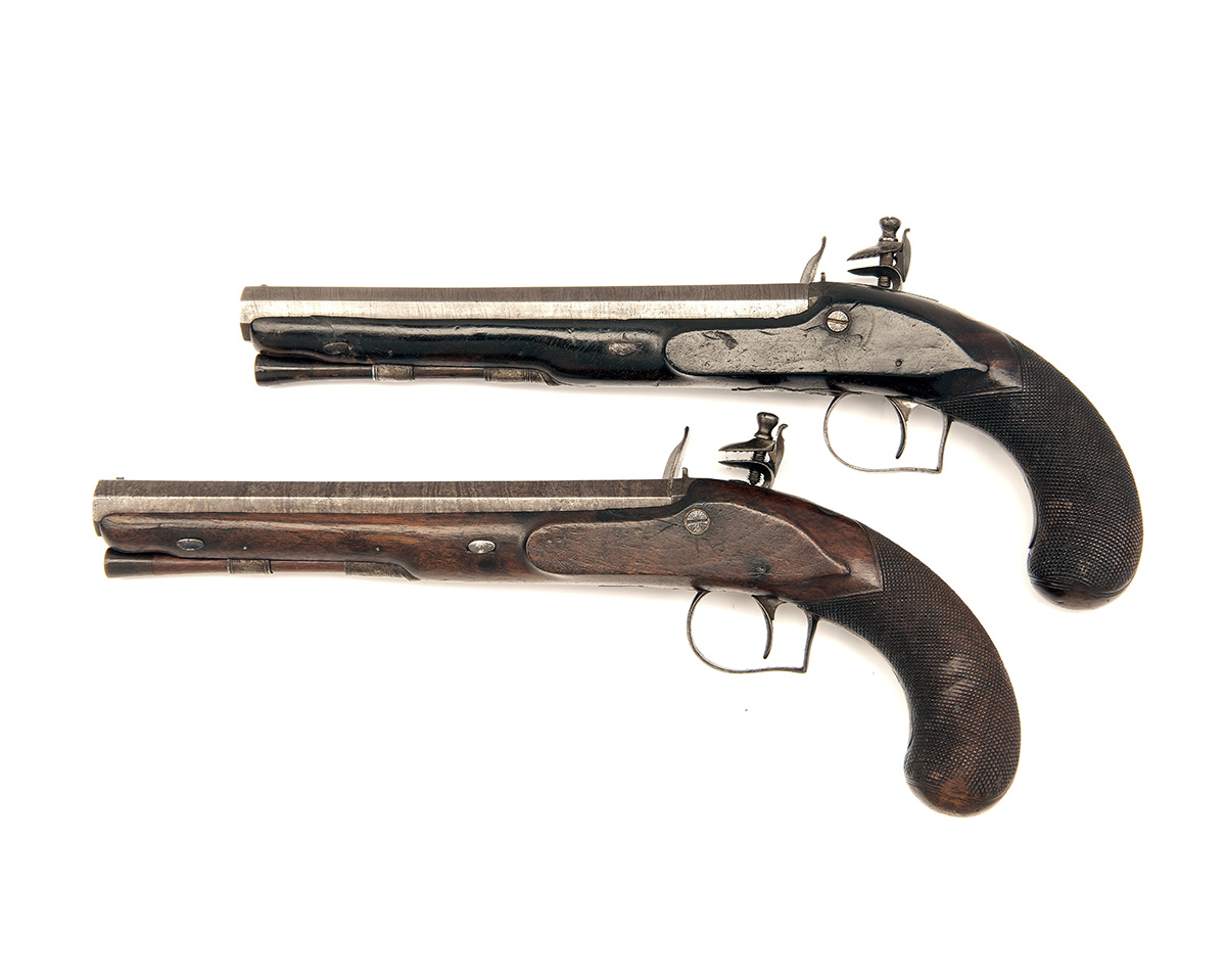 S. BRUNN, LONDON A CASED PAIR OF 20-BORE FLINTLOCK DUELLING-PISTOLS, no visible serial numbers, made - Image 2 of 4