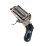 A CASED 7mm PINFIRE PEPPERBOX POCKET-REVOLVER, UNSIGNED, serial no. 16, Belgian circa 1855, with 1